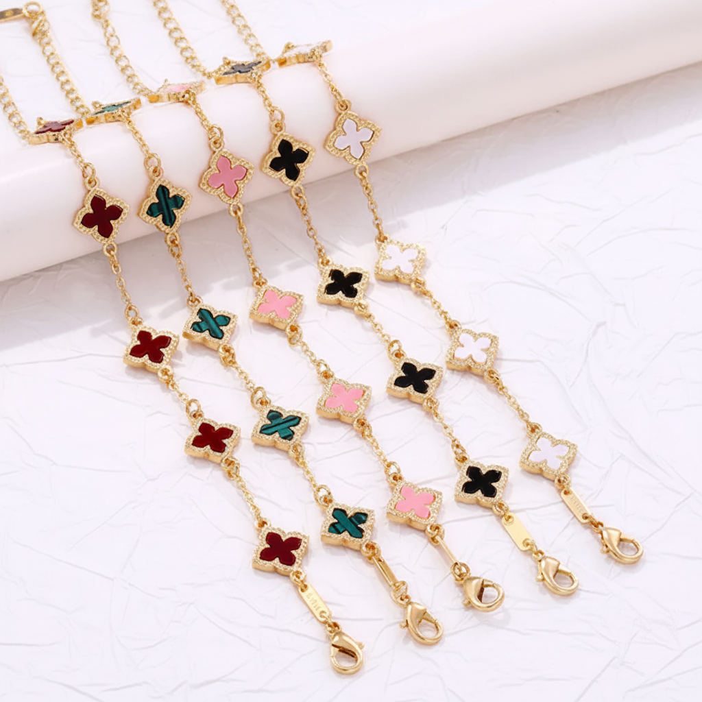 Lucky Clover Bracelets in multiple colors - burgundy, teal, pink, black, and white