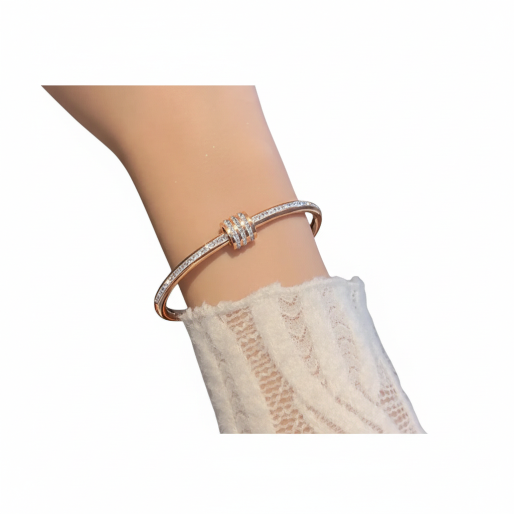 Gold diamond bracelet on wrist