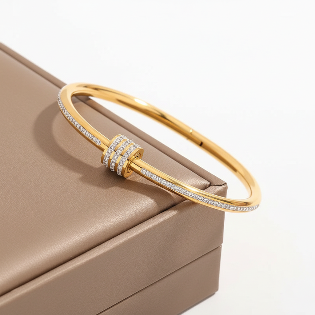 Gold diamond bracelet on jewelry box