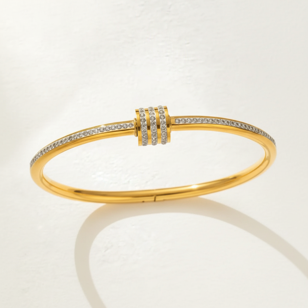 Gold diamond bracelet on white background