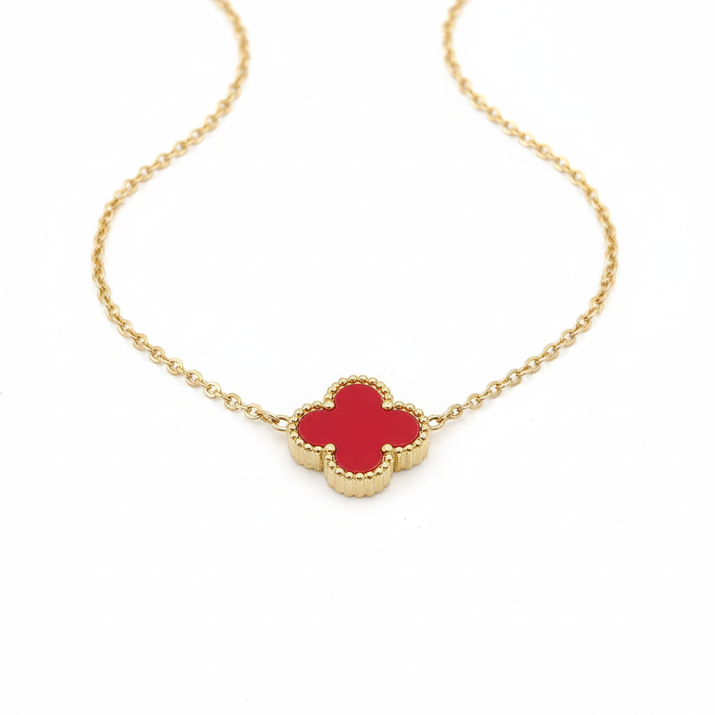 Red clover necklace on white background